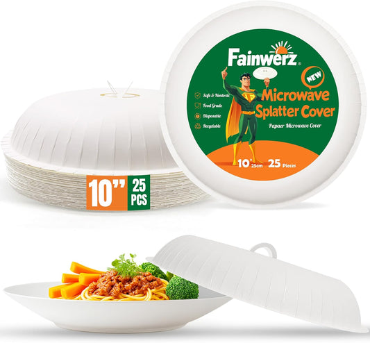 Paper Microwave Cover, 10 Inch Disposable Splatter Guard for Food, 25 Pack