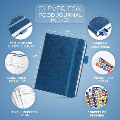 Clever Fox Food Journal for Women & Men, Weight Loss Tracker, Aquamarine