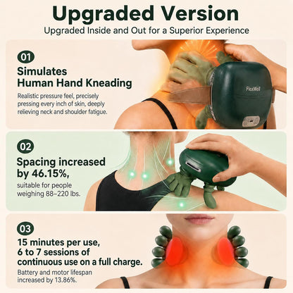 Human-Like Neck Massager with Heat for Pain Relief Deep Tissue,Green | Cordless 4D Kneading,2 Heat Levels and 15-Min Auto Shut-Off,at Home Office Travel,Before Sleep,Ideal Gifts for Mom Dad