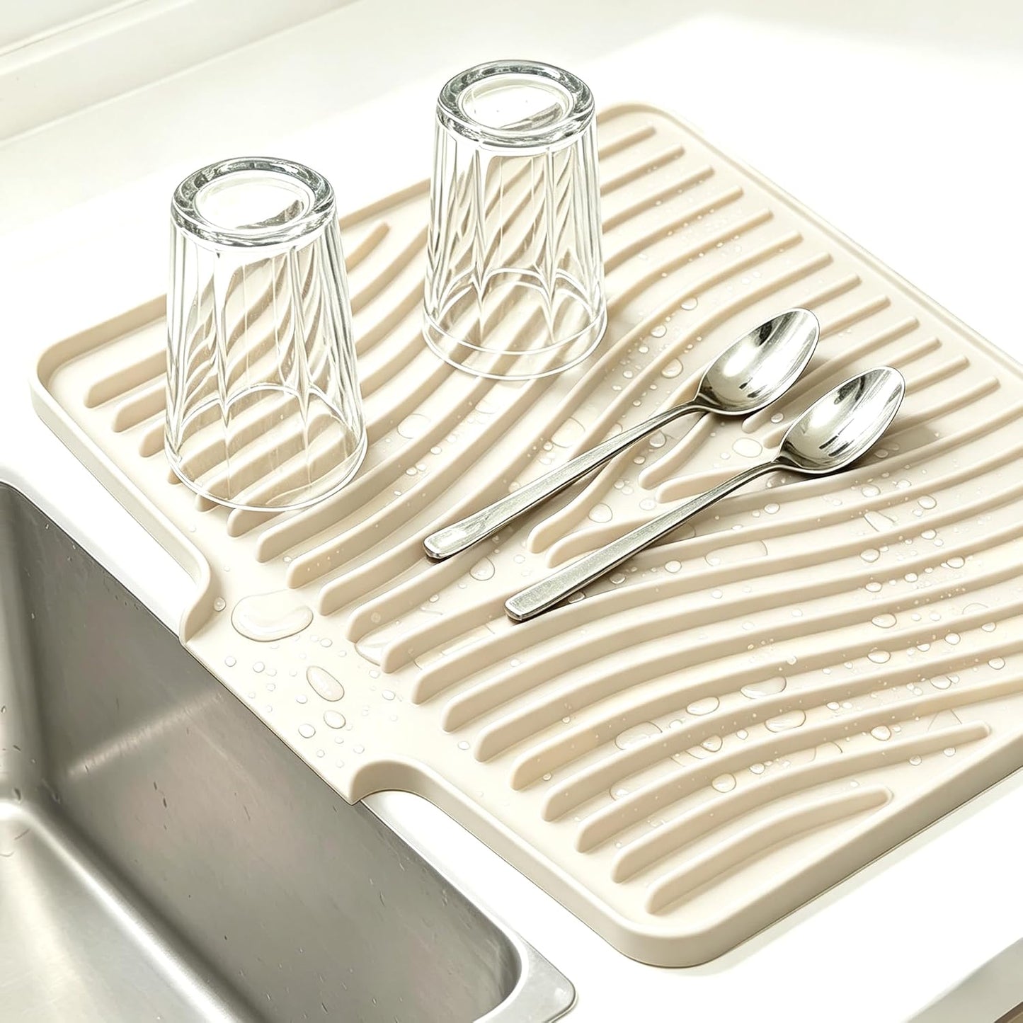 Kitchen Sink Splash Guard Gen2-30" x 6'' Silicone Sink Mat Splash Guard fit for Countertop, Bathroom,Farmhouse,RV by EBIGIC (Grey)