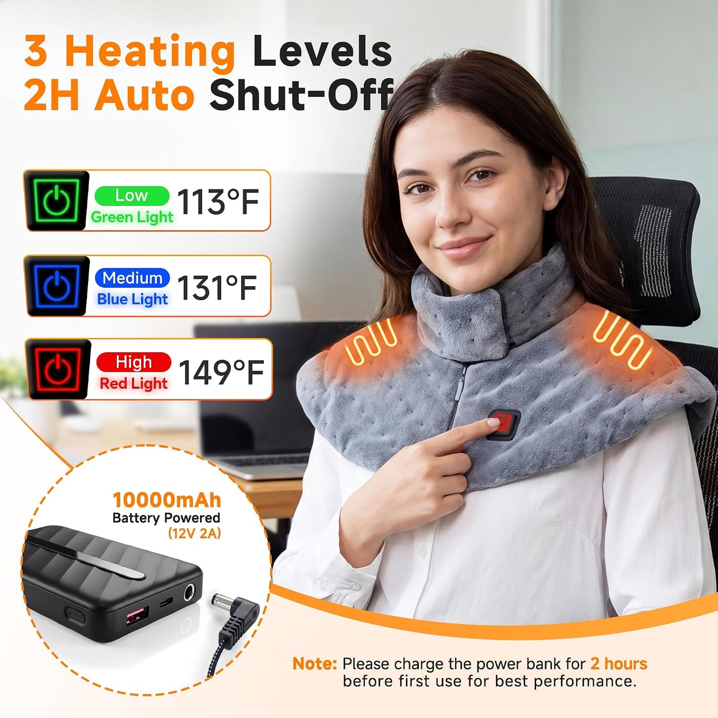 Weighted Heating Pad for Neck and Shoulders Back, Plug-in Heated Shoulder Wrap with 12V 2A Power Cord, No Battery Large Neck Heating Pad, 3 Heat Settings & Auto Shut Off, Ideal Gift for Mom and Dad
