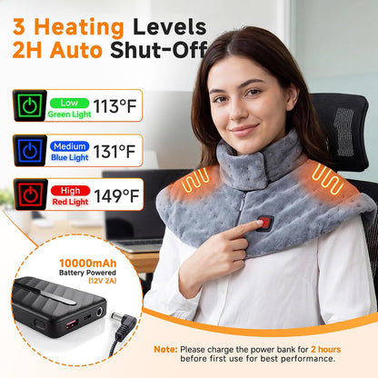 Weighted Heating Pad for Neck and Shoulders Back, Plug-in Heated Shoulder Wrap with 12V 2A Power Cord, No Battery Large Neck Heating Pad, 3 Heat Settings & Auto Shut Off, Ideal Gift for Mom and Dad