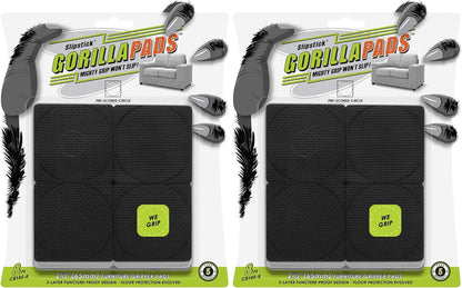 Slipstick GorillaPads CB144 Non Slip Furniture Pads/Grippers (Set of 8) Furniture Feet Floor Protectors, 2 Inch Round, Black
