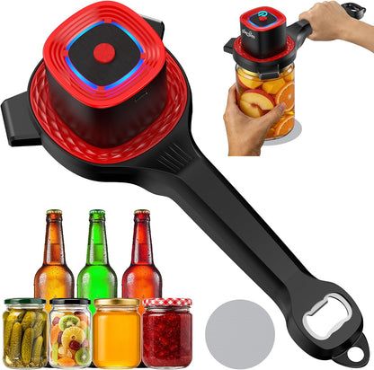 Electric Jar Opener for Seniors with Auto-Adjusting Gripper,Fit 1"-3.5" Cap | Rechargeable Jar & Bottle Openers for Weak Hands and Arthritis, Easy Twist Off Lid Opener with Rubber Gripper Pad，Red