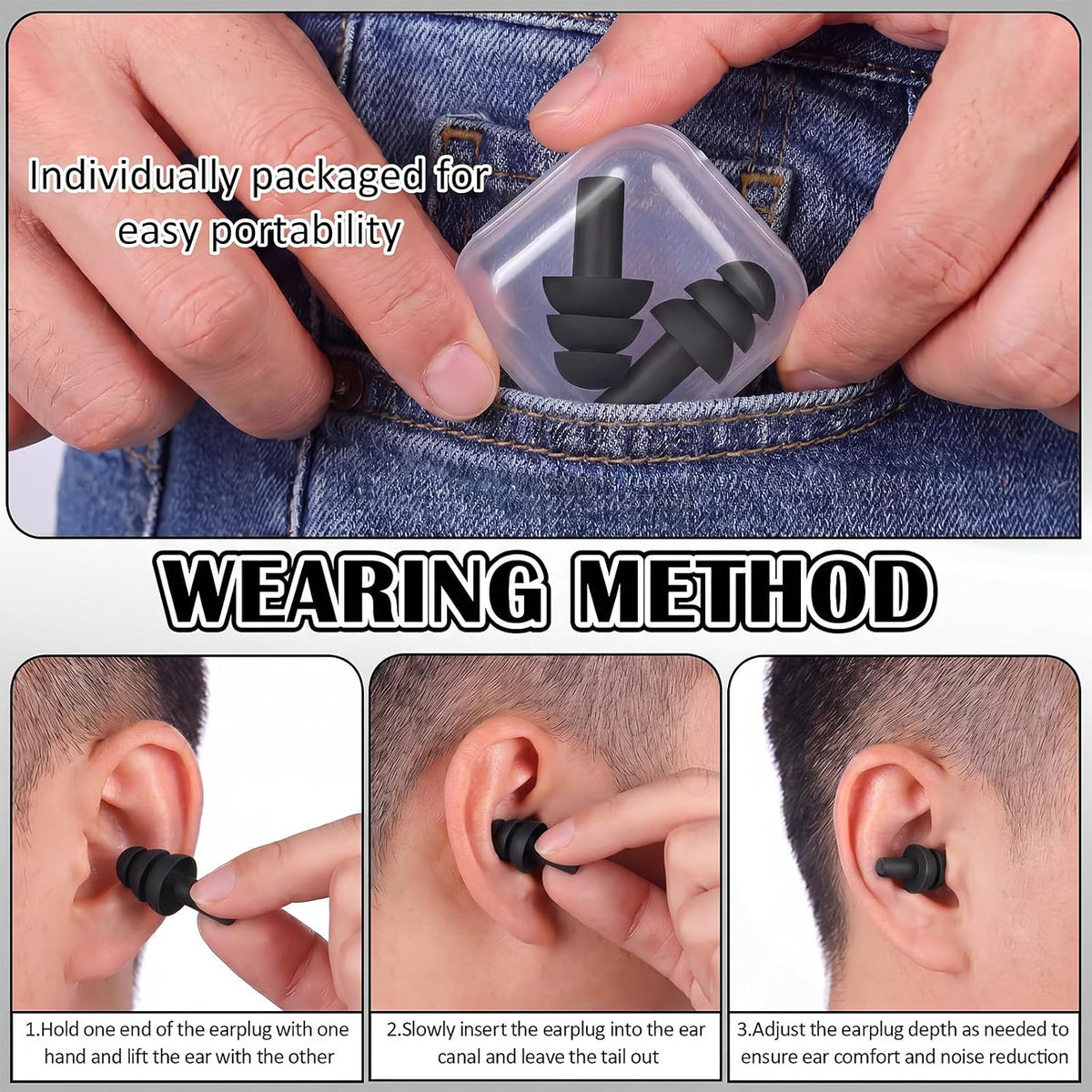 24 Pairs Black Ear Plugs Bulk NRR 29dB Reusable Silicone Ear Plugs with Plastic Cases Soft Foam Plug for Sleeping Noise Cancelling Concerts Shooting Swimming Noise Reduction