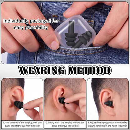 24 Pairs Black Ear Plugs Bulk NRR 29dB Reusable Silicone Ear Plugs with Plastic Cases Soft Foam Plug for Sleeping Noise Cancelling Concerts Shooting Swimming Noise Reduction