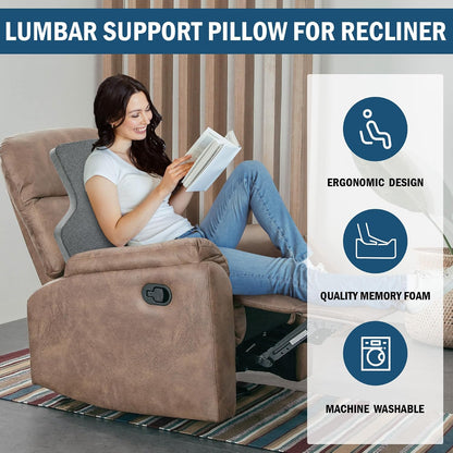 HOMBYS Ergonomic Lumbar Support Pillow for Recliner,Memory Foam Chair Back Support Cushion for Elderly,Extra Large Lumbar Support Pillow,Low Back Pain Relief Cushion,Grey