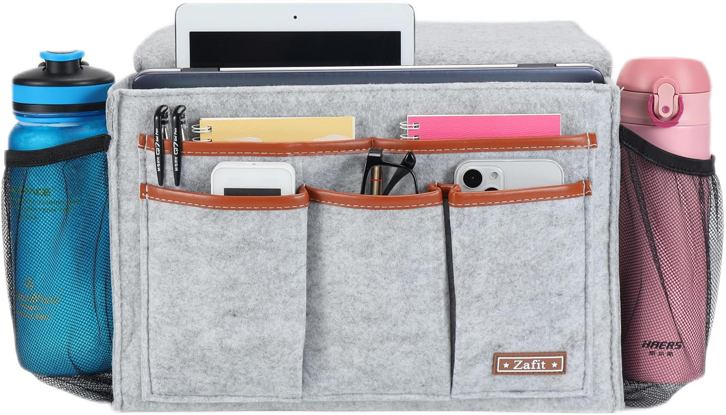 Zafit Bedside Caddy, Large Size Bedside Storage Organizer Bedside Organizer Caddy for Magazine Remotes Phone (13.4'' x 18.1'' Plus Size, Dark Grey)