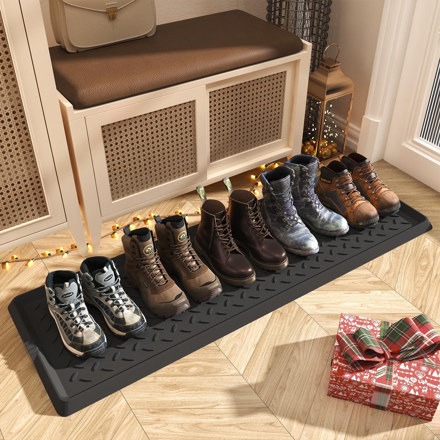 SUPENUIN Boot-Tray Heavy Duty Rubber Mat with Lip Waterproof Shoe Mat Tray for Entryway Indoor Outdoor Multi Use Catch All Trays Entryway Shoe Storage 16x27.5 Inches