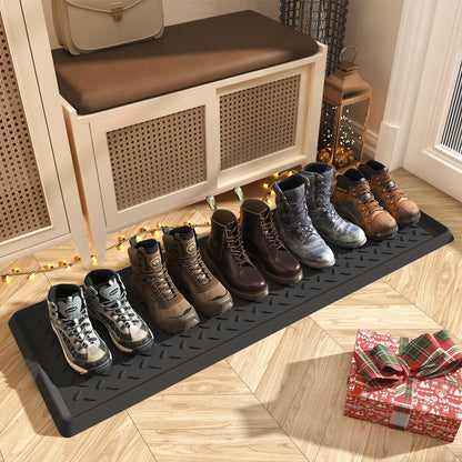 SUPENUIN Boot-Tray Heavy Duty Rubber Mat with Lip Waterproof Shoe Mat Tray for Entryway Indoor Outdoor Multi Use Catch All Trays Entryway Shoe Storage 16x27.5 Inches