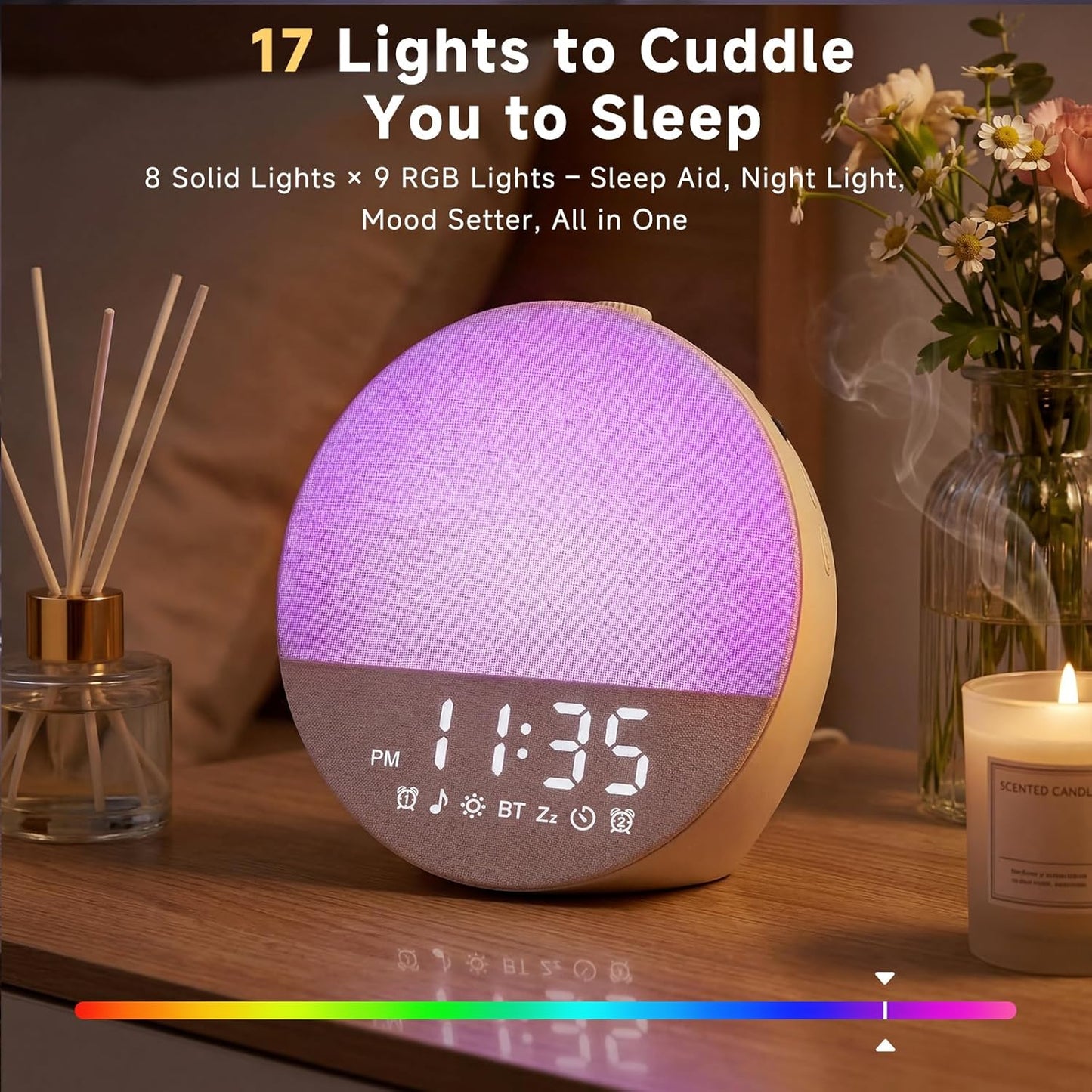 Geuuap Sunrise Alarm Clock, Natural Wake-Up Light White Noise Machine,Khaki | 30 Soothing Sounds, 17 Dimmable lights, Dual Independent Alarms, Bluetooth Speaker, Auto-off Sleep timer, Screen-Free Design
