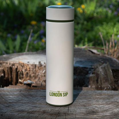London Sip Multi-Purpose Tea Infuser Travel Mug and Tumbler Fruit Infuser Flask Hot and Cold Double Wall Stainless Steel Thermos with Extra-Long Infuser, Midnight Teal