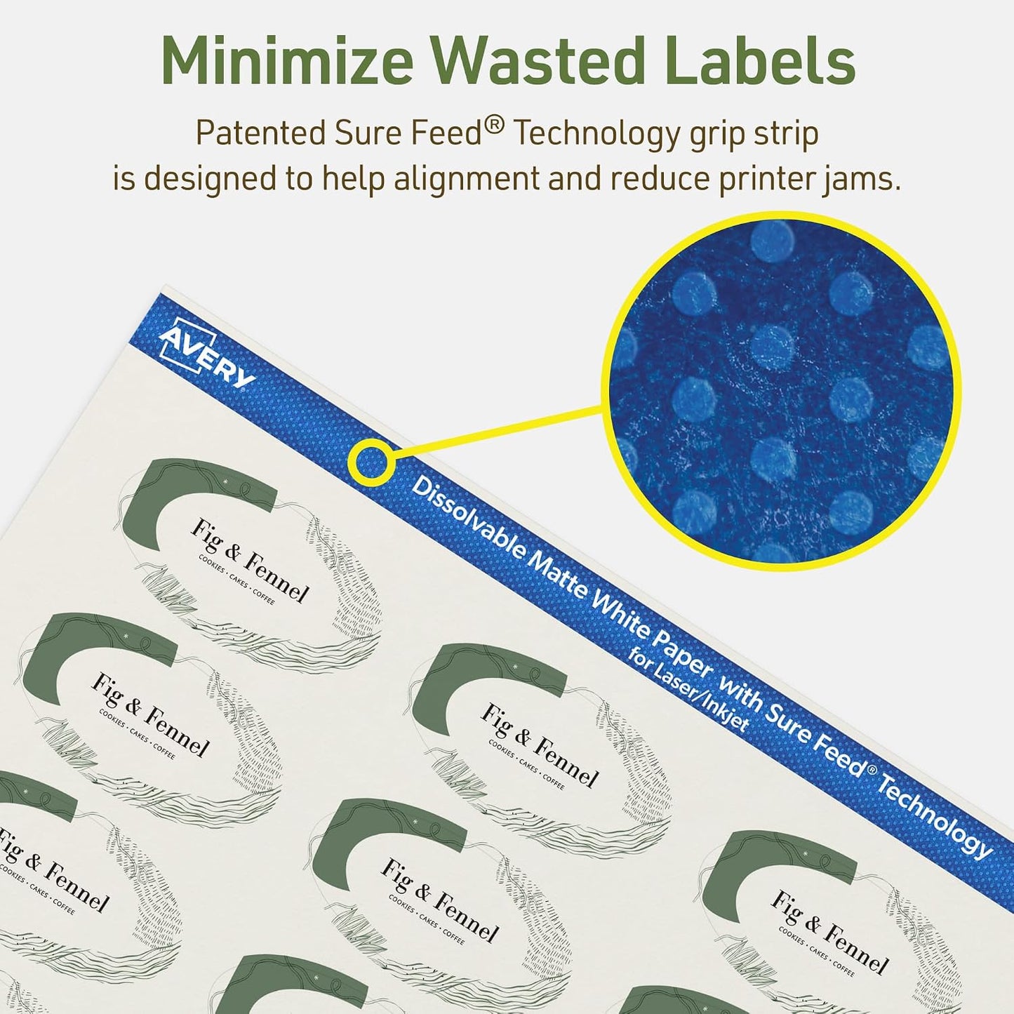 Avery Dissolvable Oval Labels, Sure Feed Technology, 1-1/8" x 2-1/4", Matte White, Print-to-The-Edge, Laser/Inkjet Printable, 105 Labels Total