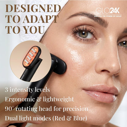 GLO24K Heated Eye Wand & Eye Massager Tool - Gentle Warmth & Vibration for Smoother-Looking Skin, Refreshing Under-Eyes Massage, Portable Beauty Device