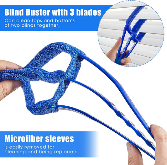 4 Pcs Window Venetian Blind Cleaner Duster Tool 7 Finger Blind Rush and Shutter Cleaner Brush Hand-held Window Shutter Air Conditioner Duster for Dirt(Green, Blue)