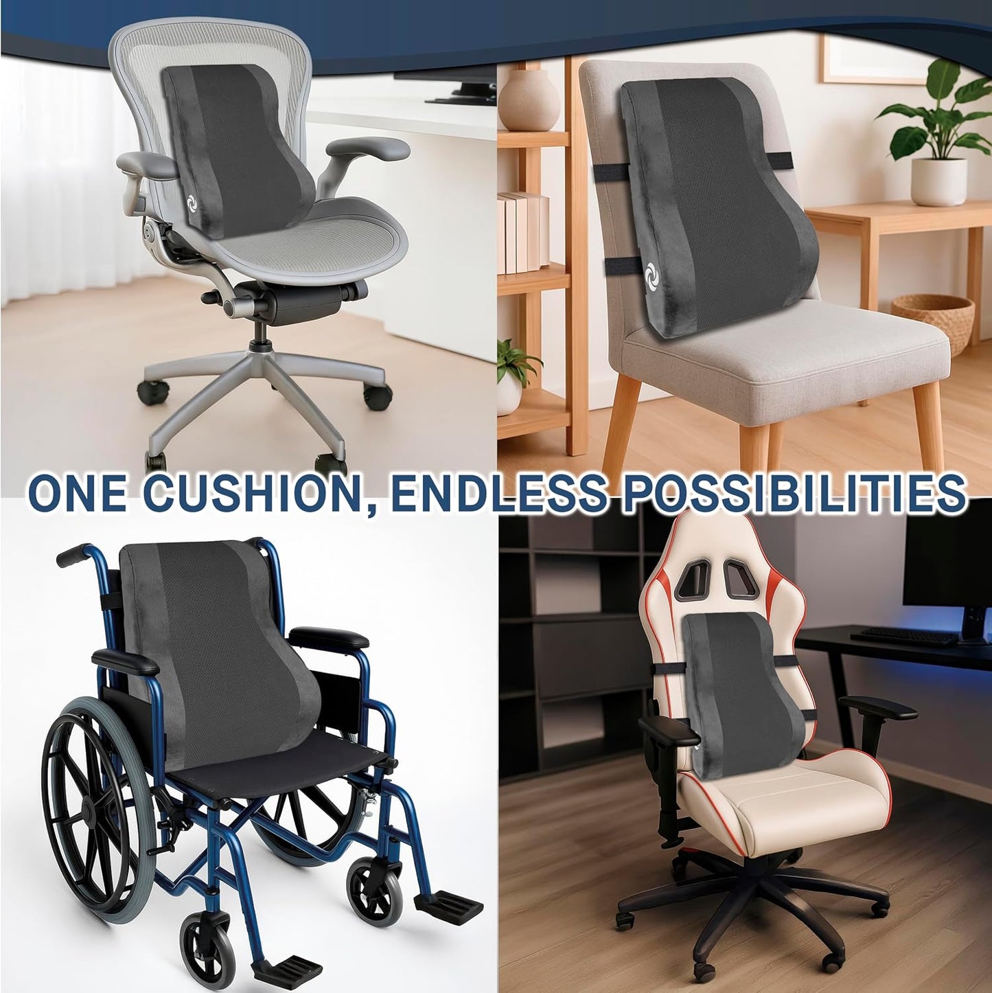 Samsonite Ergonomic Lumbar Support Pillow for Office Chair and Car Seat - Memory Foam Back Support Lumbar Pillow, Premium Cushion Chair Support for Lower Back Pain Relief and Versatile Use (Navy)