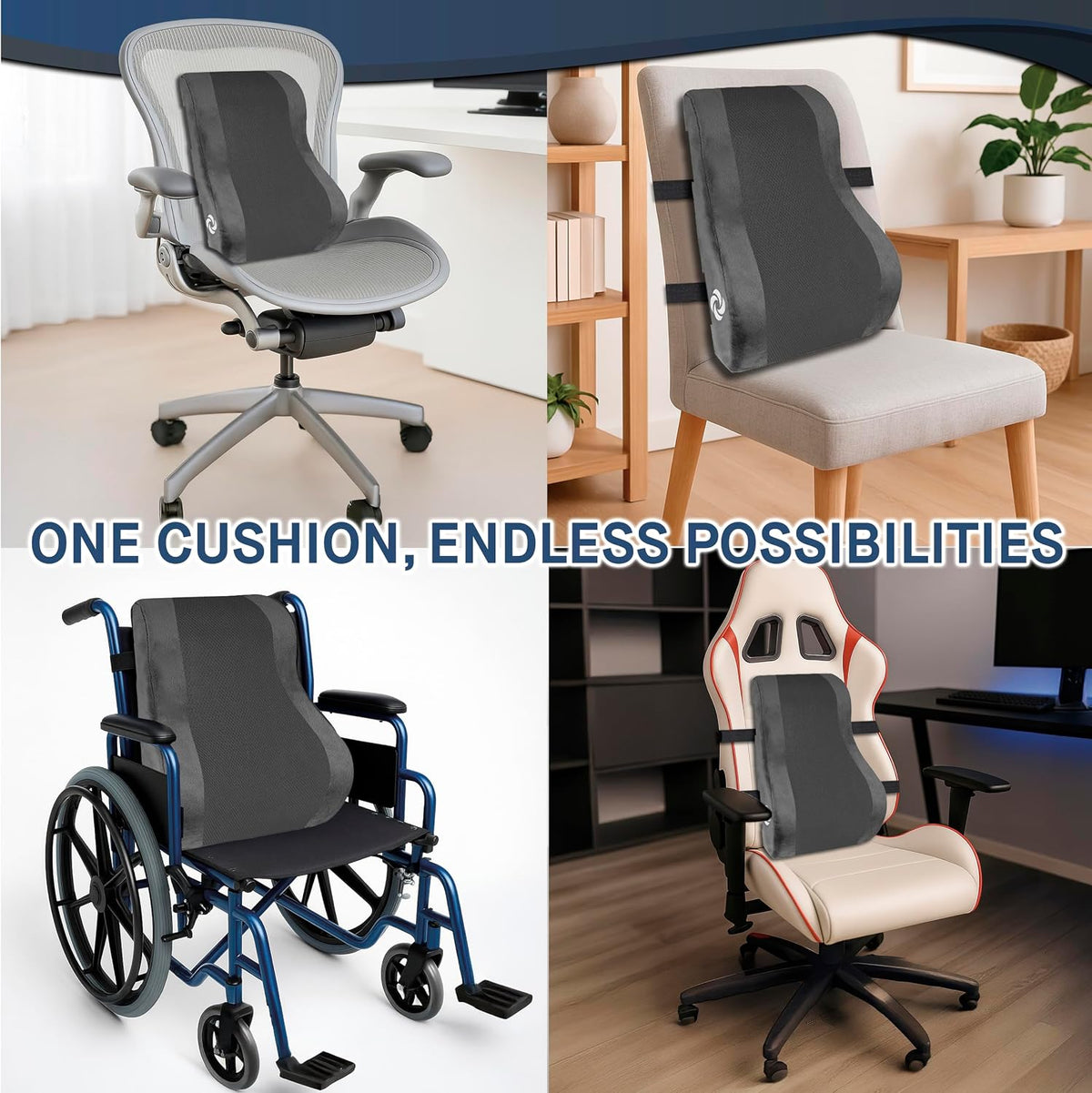 Samsonite Ergonomic Lumbar Support Pillow for Office Chair and Car Seat - Memory Foam Back Support Lumbar Pillow, Premium Cushion Chair Support for Lower Back Pain Relief and Versatile Use (Navy)