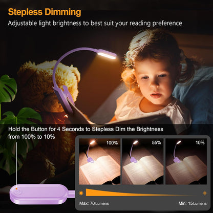 Gritin 16 LED Rechargeable Book Light for Reading in Bed | Eye Caring 3 Color Temperatures,Stepless Dimming Brightness,80 Hrs Runtime,Lightweight Flexible Clip on Light for Book Lovers