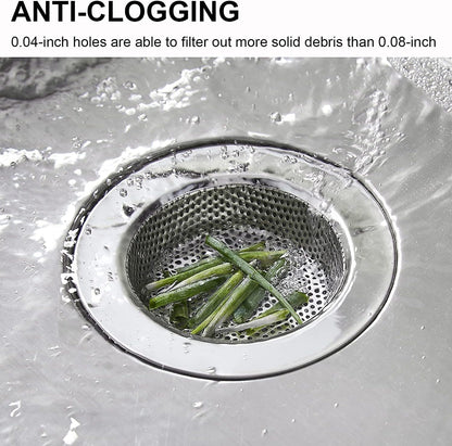 Kitchen Sink Strainer Stainless Steel, LASSHSWA Kitchen Sink Drain Strainer, Sink Strainers for Kitchen Sinks with Large Wide Rim 4.5" Diameter (2 Pack)