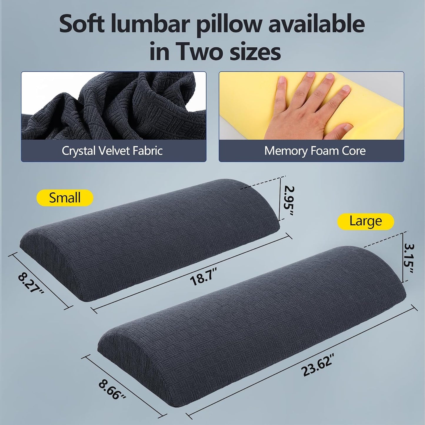 Cozyhealth - 2.95" H*18.7" L - Soft Small Lumbar Pillow for Sleeping, Memory Foam Back Lumbar Support Cushion for Lower Back Pain Relief Bed Waist Sleep Support Pillow for Side, Back (White, Small)