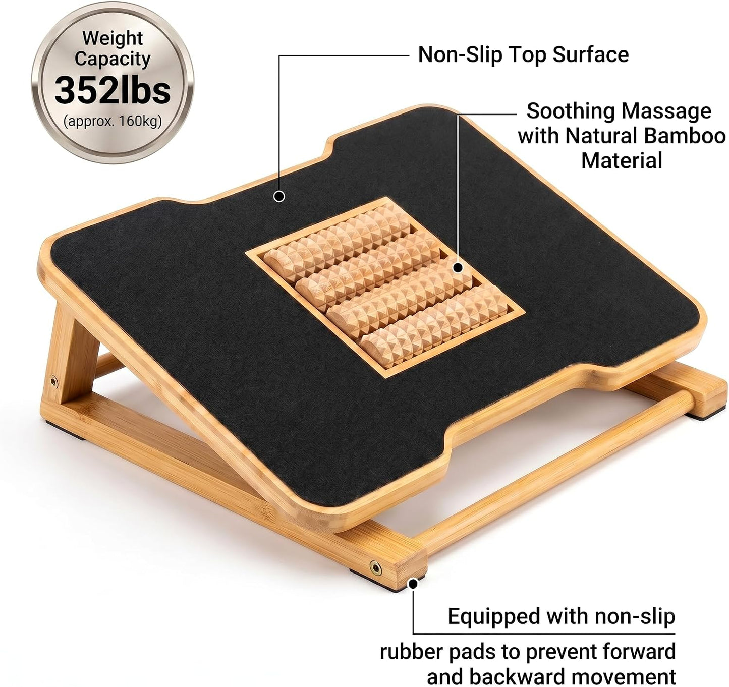 Bamboo Under Desk Foot Rest Foot Stool Rocking Footrest (Nature Semicircle) | Ergonomic Wooden Foot Stool with Non-Slip Surface