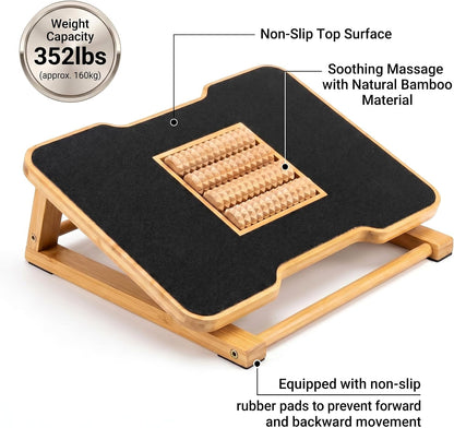 Bamboo Under Desk Foot Rest Foot Stool Rocking Footrest (Nature Semicircle) | Ergonomic Wooden Foot Stool with Non-Slip Surface