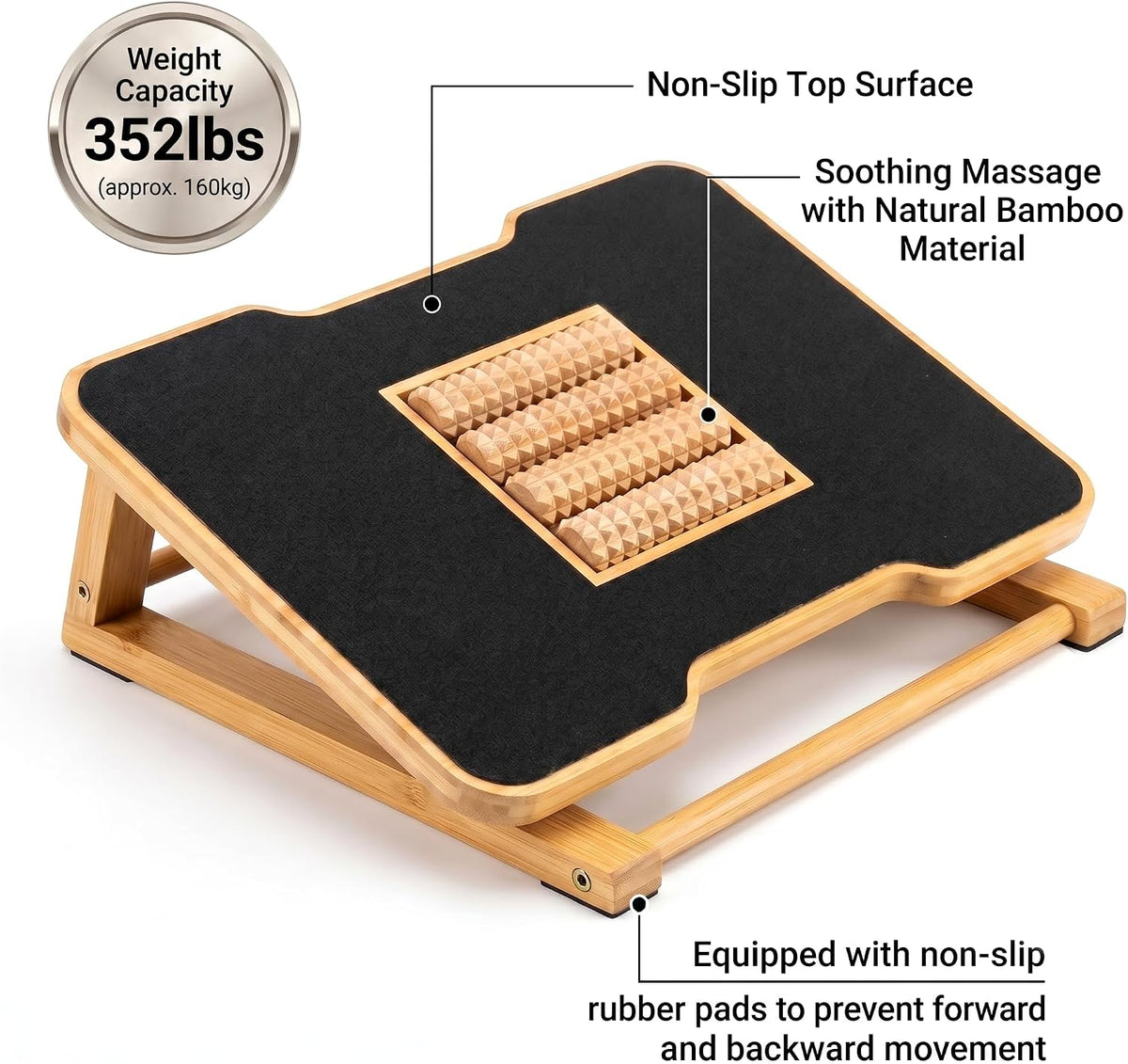 Bamboo Under Desk Foot Rest Foot Stool Rocking Footrest (Nature Semicircle)