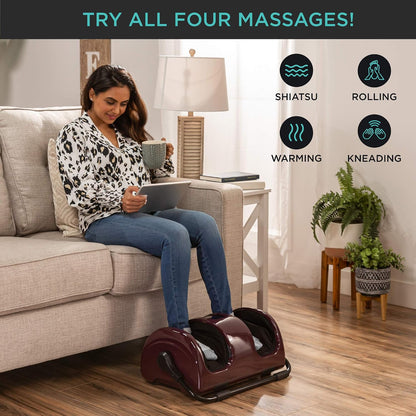 Best Choice Products Shiatsu Foot Massager with Heat for Plantar Fasciitis & Neuropathy, Kneading Foot & Calf Massager with Remote, 360° Adjustable Handle, Rolling & Compression Massage - Navy