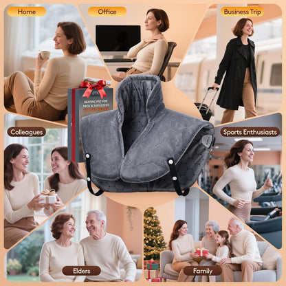 Far Infrared Heating Pad for Neck and Shoulders and Back - 6X Deeper Pain Relief, Graphene 30s Fast Heat, 8 Heat Setting, 16 Timer, Automatic Memory, Weighted Heating Pads Gift for Women&Men (Grey)