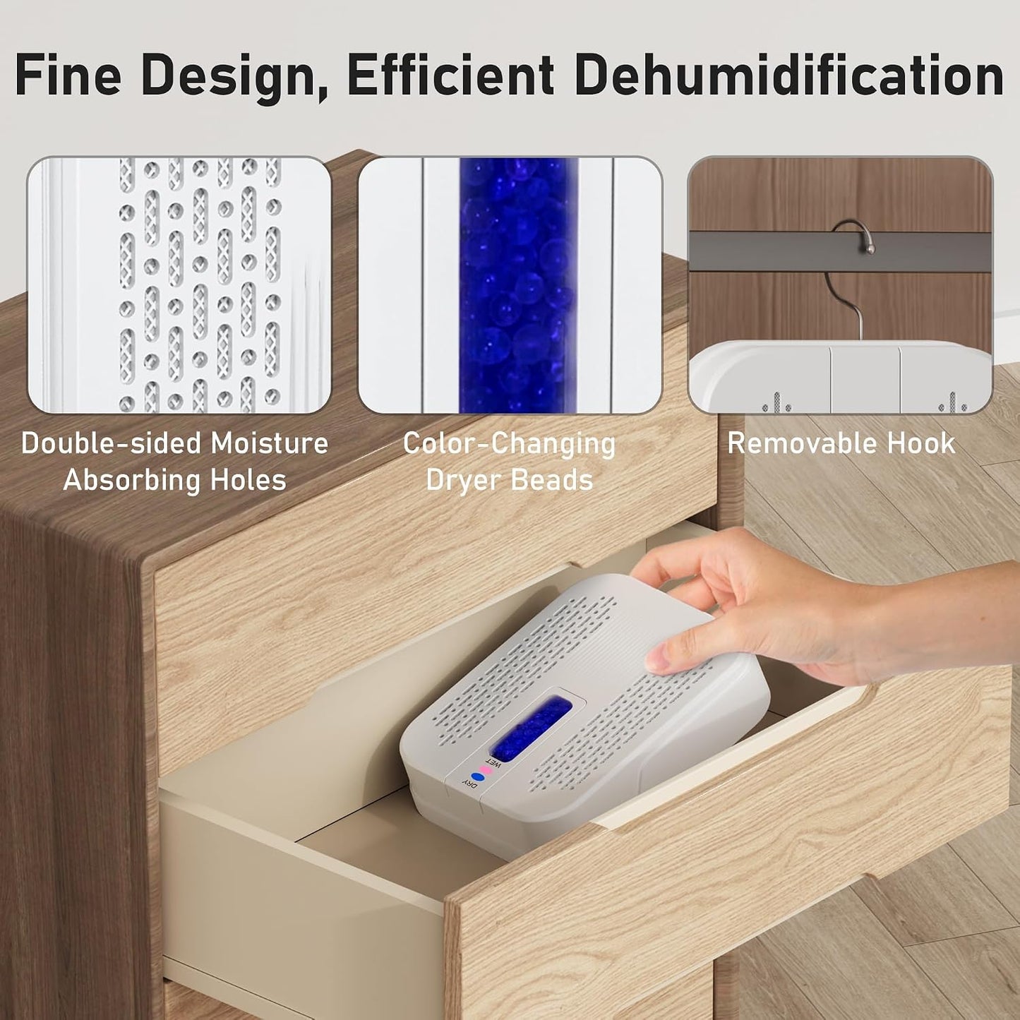 Pack of 2 Rechargeable Small Dehumidifier for Bathroom, Detachable Hanging Dehumidifier for Bedroom, Gun Safe, Closet, Portable Moisture Absorbers with Dual-Sided Suction