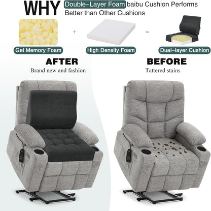 baibu Memory Foam Recliner Cushions with Lumbar Support Pillow Set for Elderly, 20x20x5 Inch Dual-Layer Design Non-Slip Recliner Seat Cushion & Back Support Pillow for Reduce Hip & Lumbar Pain, Brown