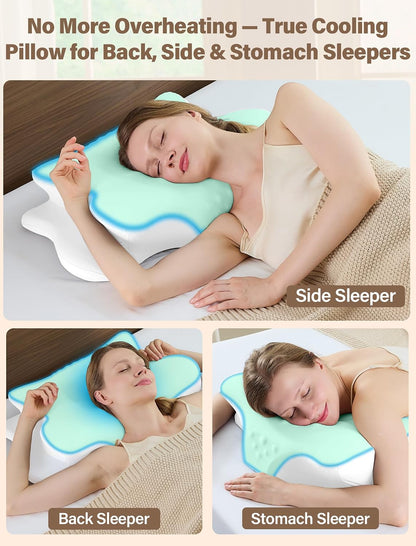 Cervical Neck Pillow for Pain Relief – Ergonomic Memory Foam Pillow for Side Sleeper Contour Orthopedic Bed Pillow for Neck Support with Cooling Cover – Ideal Christmas Birthday Gift for Women Men