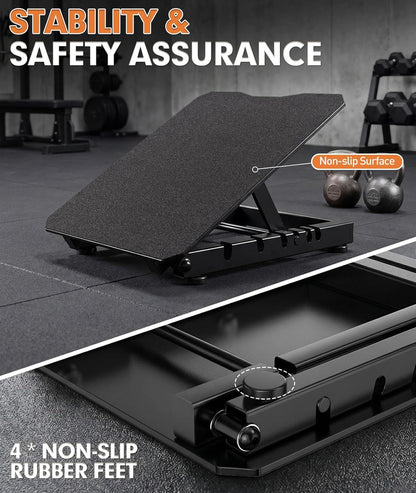 Steel Slant Board for Calf Stretching, 600lbs Capacity 5 Adjustable | Commercial Incline Board with Full-Surface High-Grip Tape, Squat Wedge for Plantar Fasciitis, Home Gym & Physical Therapy