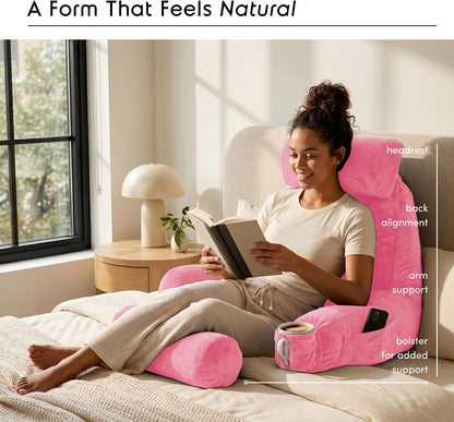 Nestl Reading Pillow with Shredded Memory Foam, Designed for Sitting Up in Bed and Couch, Back and Arms Adjustable Support for Adult & Teens Backrest Pillows for Reading, with Washable Cover Dark Grey