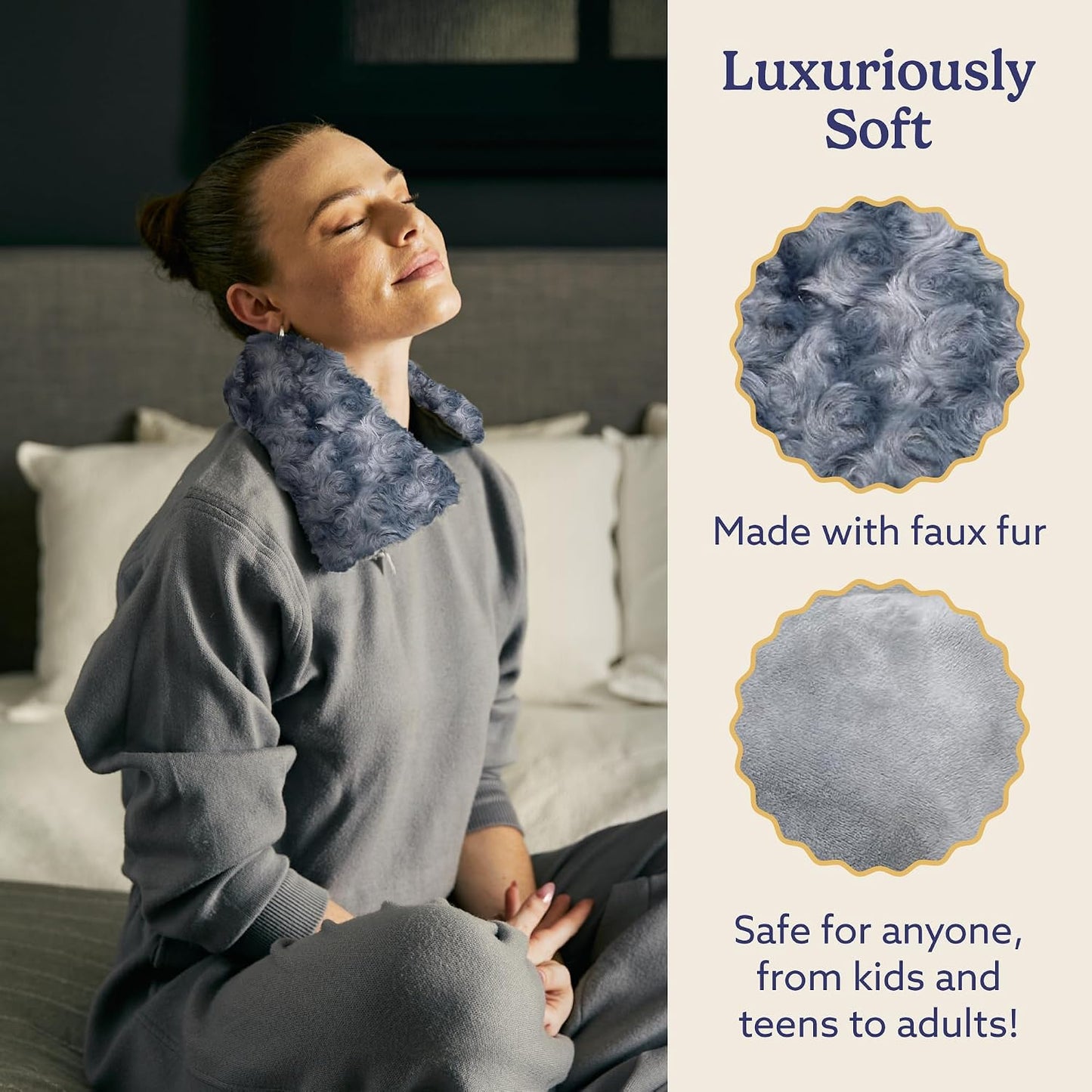 warmies Microwavable Shoulder Heating Pad, Neck Warmer & Heat Pack, Snowy | Steady Pressure, Cooling Relief, Scented with Calming French Lavender, Microwave 30 sec, Freeze 2-3 hrs, Soft Faux Fur