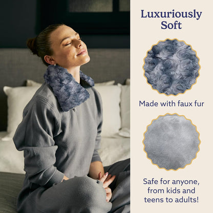warmies Microwavable Shoulder Heating Pad, Neck Warmer & Heat Pack, Snowy | Steady Pressure, Cooling Relief, Scented with Calming French Lavender, Microwave 30 sec, Freeze 2-3 hrs, Soft Faux Fur