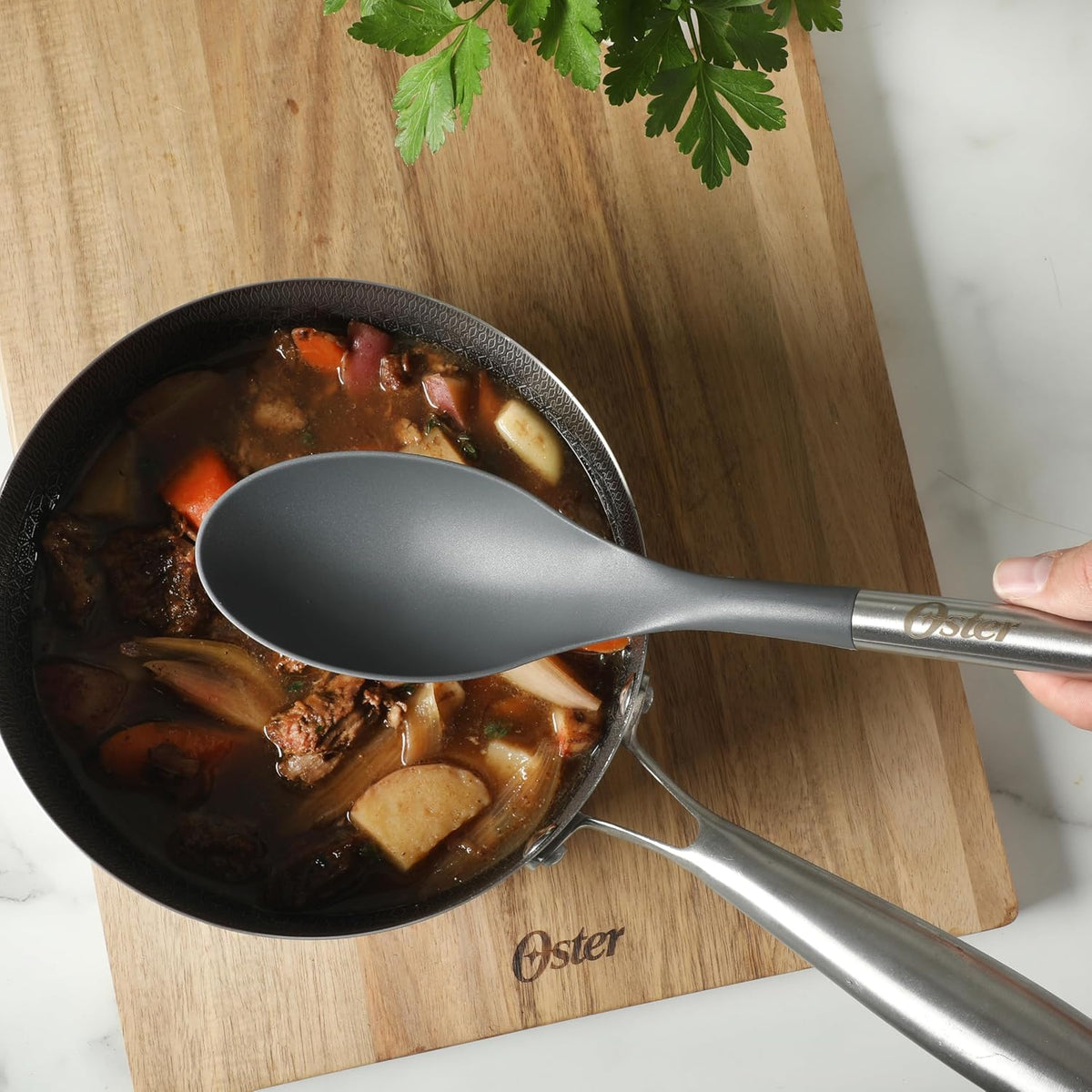 Oster Chadswyck 8” Can Opener, Stainless Steel Manual Can Opener with Soft Grip Handles, Smooth Edge Cutting, Dishwasher Safe