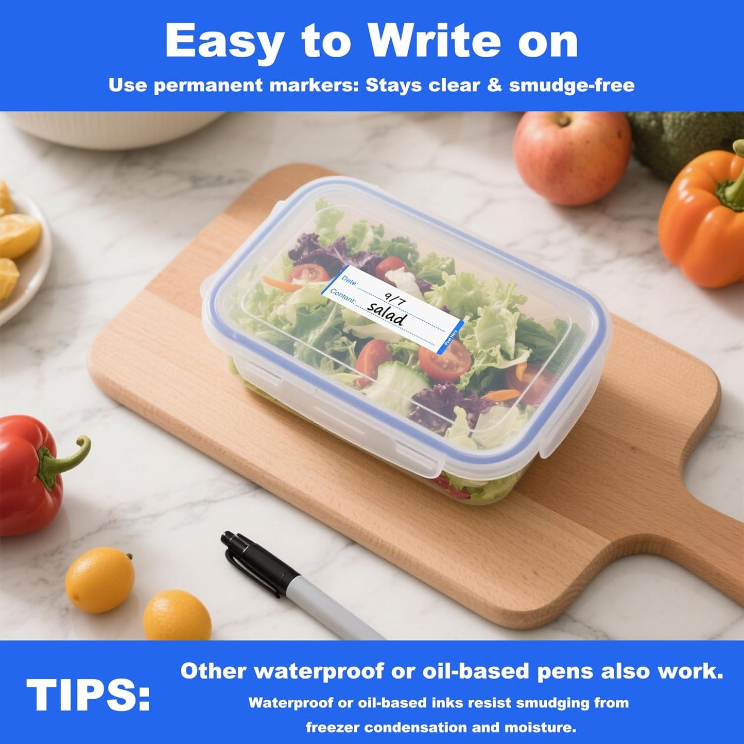 Removable Freezer Labels with Dispenser, 1" x 3", 1 Box (Red) | Writable, remove no residue, waterproof & oilproof, easy peel-off design, 300 labels per box, for meal prep containers