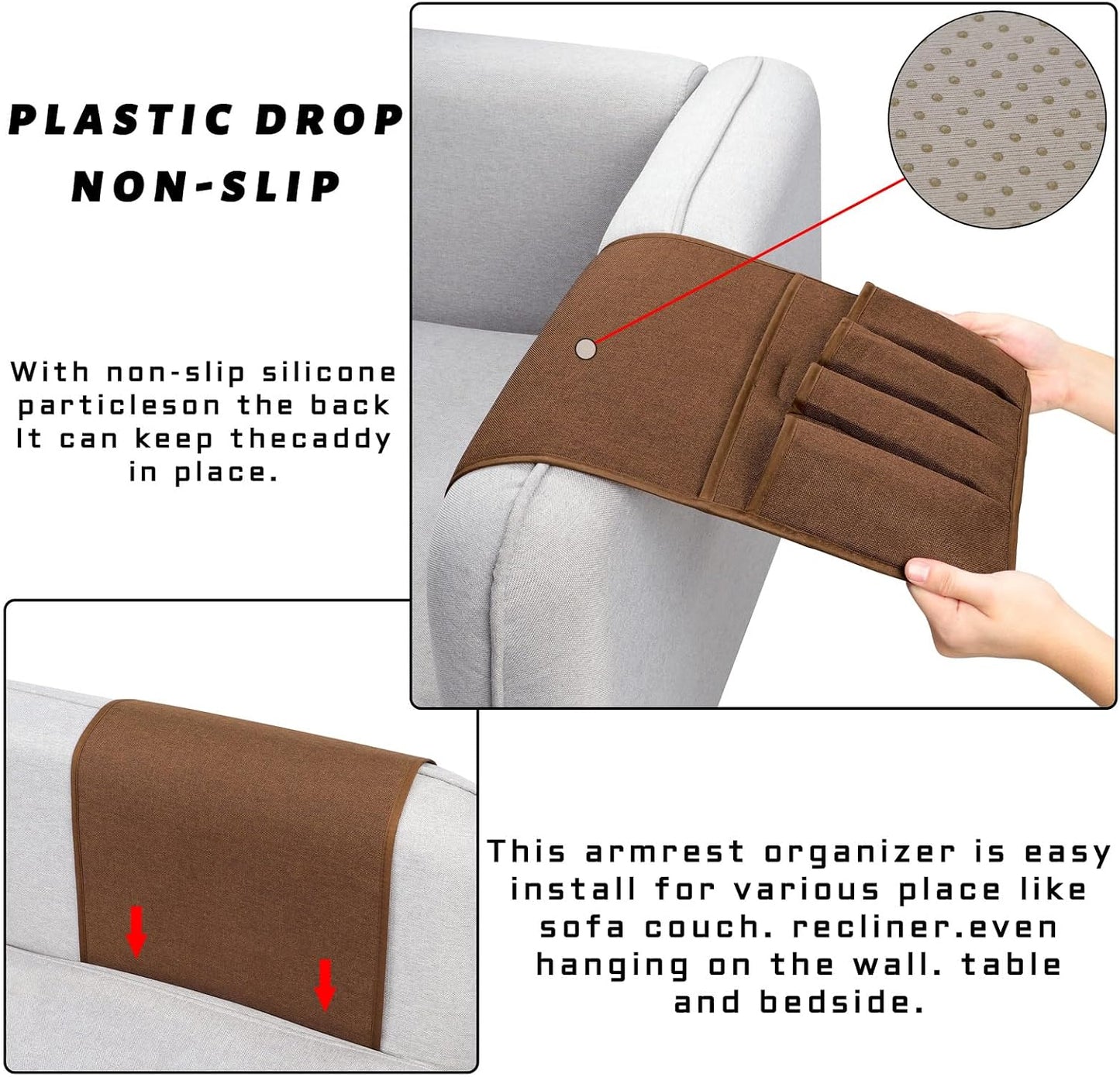 Remote Control Holders for Armchairs, Couch Caddy, Featuring Non-Slip Bases | 5 Pockets Bedside Storage Pocket for TV Remote Holder, Phone Tablet Kindle, Magazines, Gifts for Seniors (Beige, 35"X12.4")