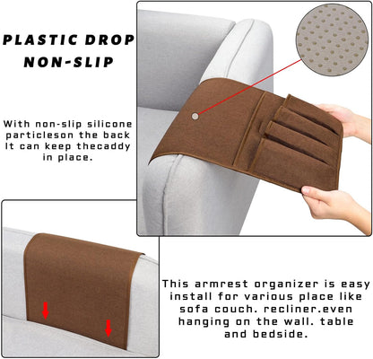 Remote Control Holders for Armchairs, Couch Caddy, Featuring Non-Slip Bases | 5 Pockets Bedside Storage Pocket for TV Remote Holder, Phone Tablet Kindle, Magazines, Gifts for Seniors (Beige, 35"X12.4")