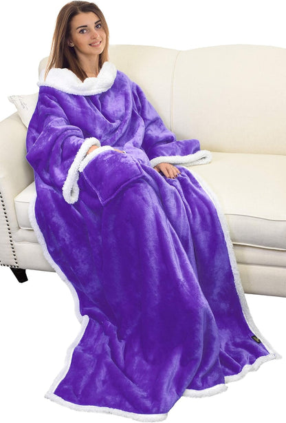 Catalonia Sherpa Wearable Blanket with Sleeves and Pocket for Adults