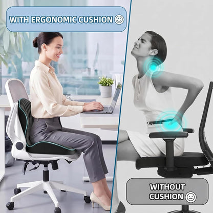 Ergonomic Waist Support and Seat Cushion, L-Shaped Memory Foam Pad (Grey)