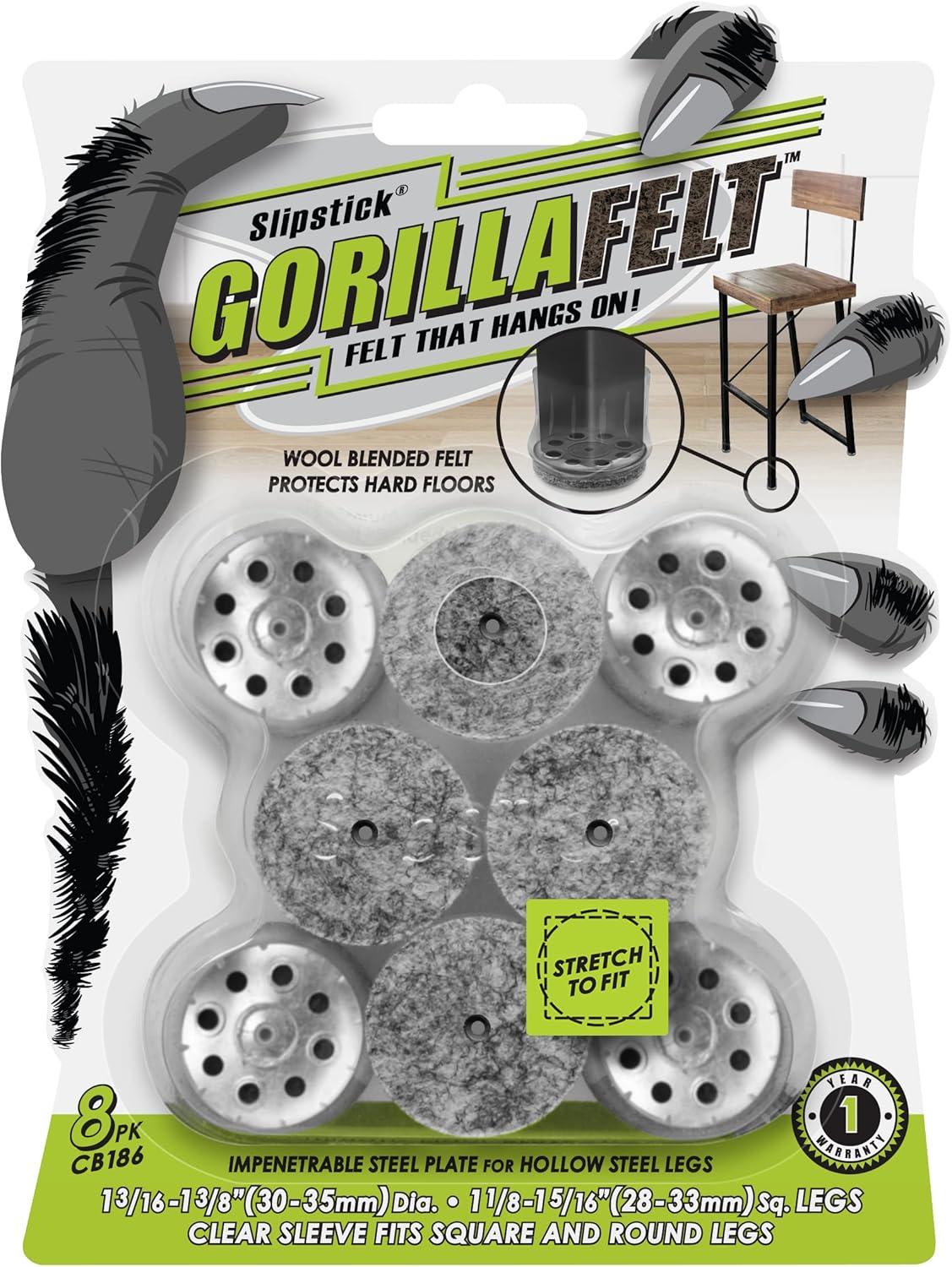 Slipstick Gorilla Felt Furniture Pads (189 Piece Variety Pack) Premium Furniture Pads & Chair Leg Floor Protectors for Hardwood Floors & Hard Surfaces