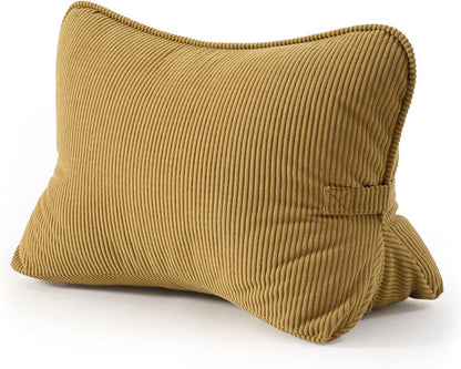 Pat. Pend. Corduroy Lumbar Support Back Pillow for Watching TV, Reading & Gaming, Ergonomic Triangle Support Cushion for Sofa, Armchair & Bed Sitting, Removable Washable Cover, Beige Gray