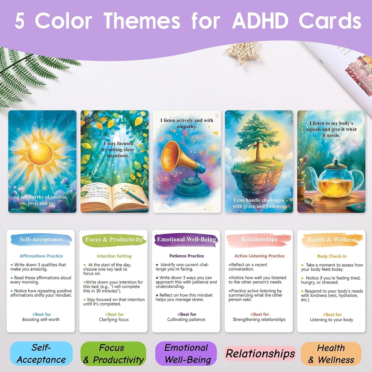 ADHD Coping Skills for Adults Teens | Therapy Tools Cards for Women | ADHD Activity Flashcards to Improve Productivity | Executive Functioning Mindset & Mindfulness Cards
