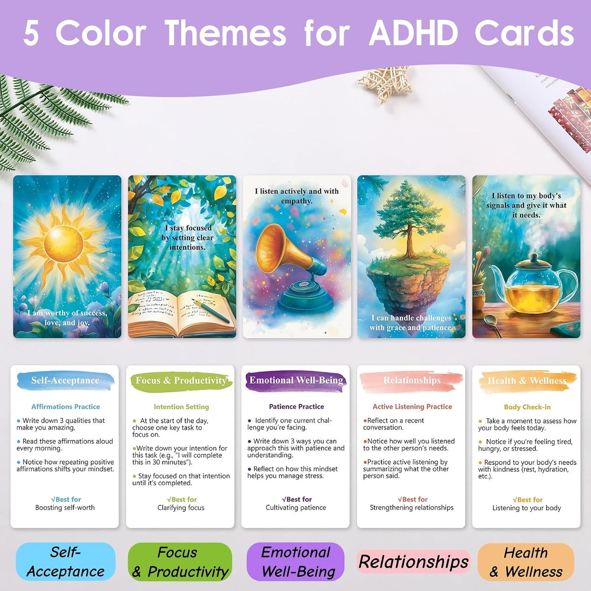 ADHD Coping Skills for Adults Teens | Therapy Tools Cards for Women | ADHD Activity Flashcards to Improve Productivity | Executive Functioning Mindset & Mindfulness Cards