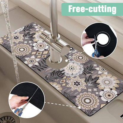 Kitchen Sink Splash Guard Faucet Mat 24" X 5.5" Tropical Leavesl Absorbent Fast Drying Mat Faucet Draining Mat Sink Splash Guard Behind Faucet Drip Catcher for Kitchen Bathroom