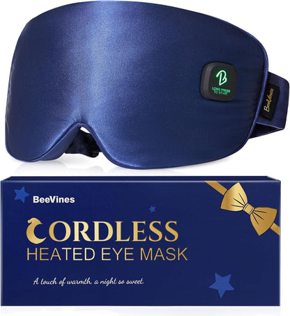 BeeVines Cordless Heated Eye Mask for Dry Eyes, Washable Eye Masks (Blue)