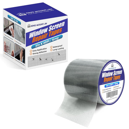KING MOUNTAIN Grey Window Screen Repair Tape,3inX20FT Heavy Duty Screen Repair Kit for Window Screen and Screen Door Tears Holes,Strong Adhesive & Waterproof Window Screen Patch