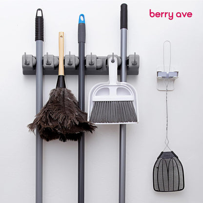Broom Holder Wall Mount, Broom and Mop Organizer Wall Hanging Rack & Hanger | (Black) Broom Hanger Wall Mount, Mop and Broom Holder Wall Mount, Mop Holder, Hanger for Brooms and Mops, 5 Slots 6 Hooks